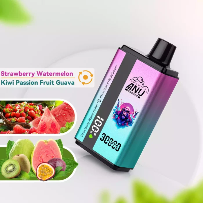 ANU 30000 Züge Doppelter Geschmack Einweg E-Zigarette Erdbeere Wassermelone & Kiwi Passionsfrucht Guave Geschmack 550mAh Akku Wiederaufladbar 0%