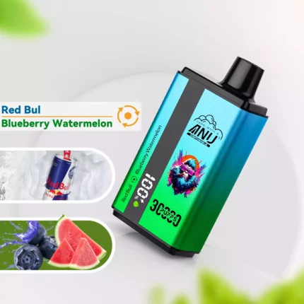 ANU 30000 Züge Doppelter Geschmack Einweg E-Zigarette Red Bull & Blaubeere Wassermelone Geschmack 550mAh Akku Wiederaufladbar Niedriger Nikotingehalt 2025 Hot Va