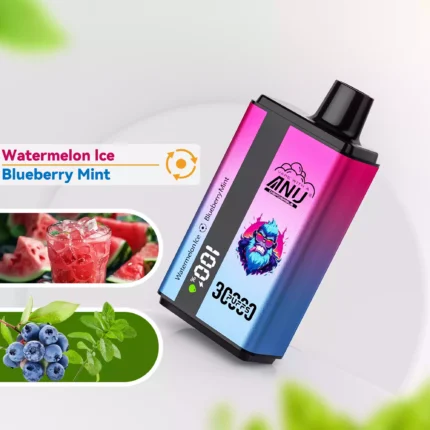 ANU 30000 Züge Doppelter Geschmack Einweg E-Zigarette Wassermelone Eis & Blaubeere Minze Geschmack 550mAh Akku Wiederaufladbar 0 % 2 % 3 % 5 % Niedriger Nikoting