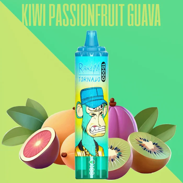 Bestseller RandM Tornado 15000 Züge Einweg E-Zigarette Kiwi Passionsfrucht Guave Geschmack 850 mAh Wiederaufladbarer Akku 0% 2% 3% 5% Niedriger Nikotingehalt 25 ml E-Liquid RGB-Design für Dampfer Hersteller Einzelhandel 1