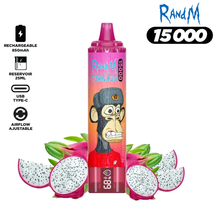 Neu auf dem Markt RandM Tornado 15000 Züge Einweg E-Zigarette Drachenfrucht Geschmack mit 850 mAh Akku und 25 ml E-Liquid 5-7 Tage Versand (1)