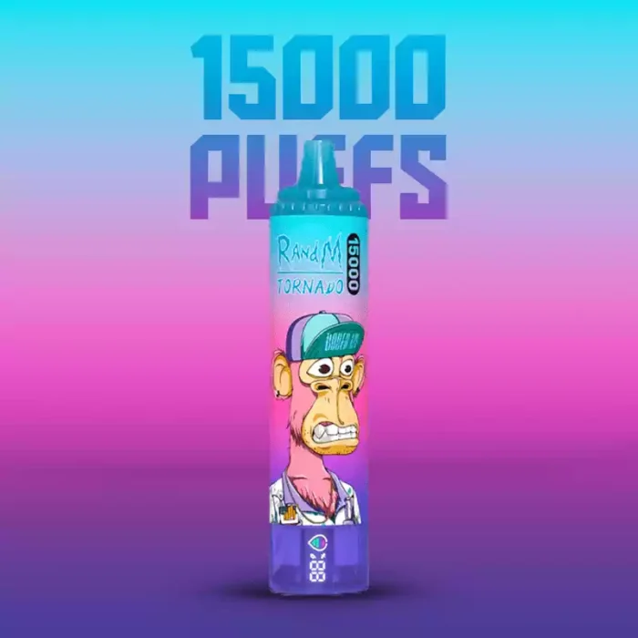 Neueste RandM Tornado 15000 Züge Einweg E-Zigarette Blaubeere Himbeere Geschmack 850 mAh Wiederaufladbar Akku 0% 2% 3% 5% Niedriger Nikotingehalt 25 ml E-Liquid RGB-Design für Dampfer Hersteller Einzelhandel 1