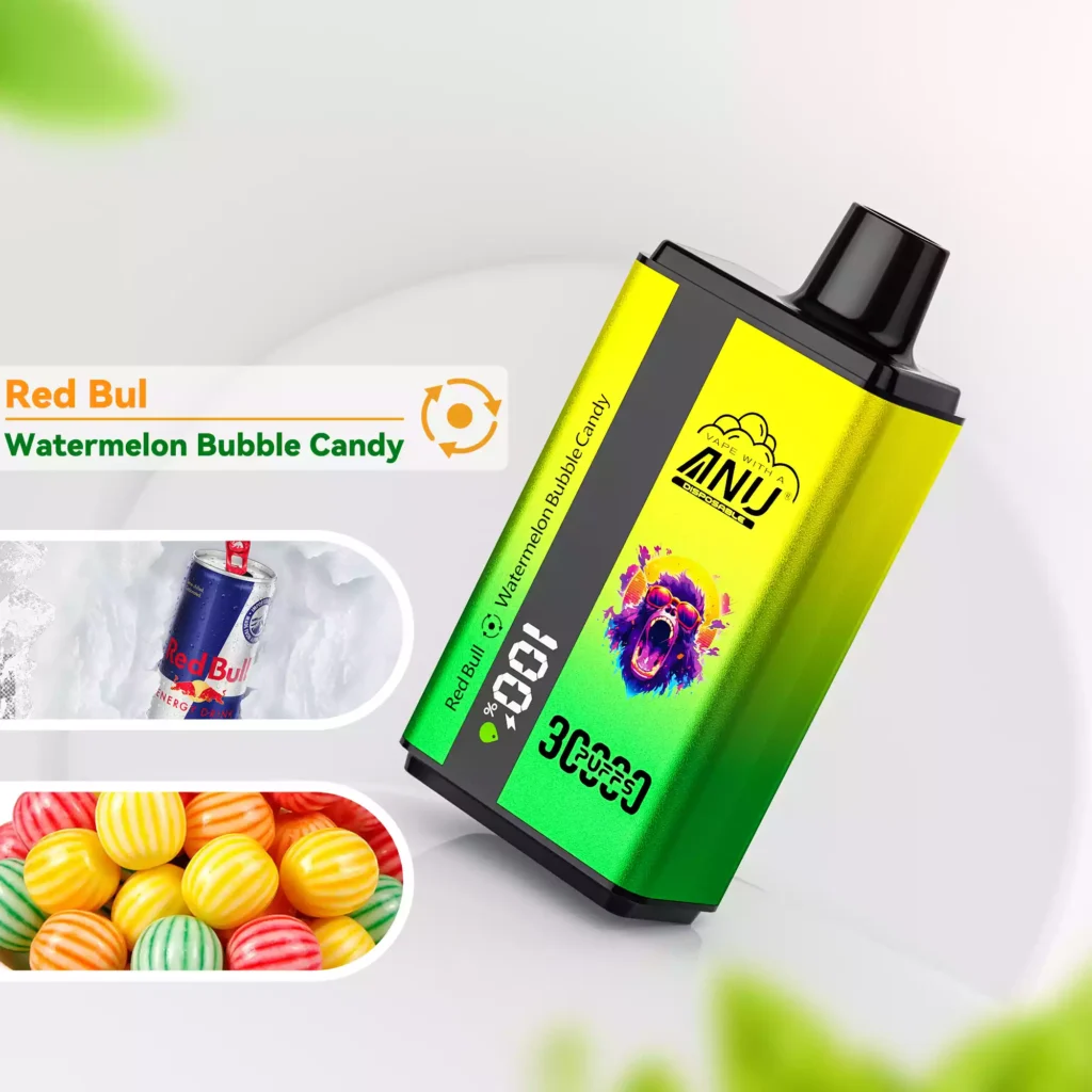 Top Produkt ANU 30000 Züge Doppelter Geschmack Einweg E-Zigarette Red Bull und Wassermelone Bonbon Geschmack 550mAh Akku Wiederaufladbar Niedriger Nikotingehalt (1)