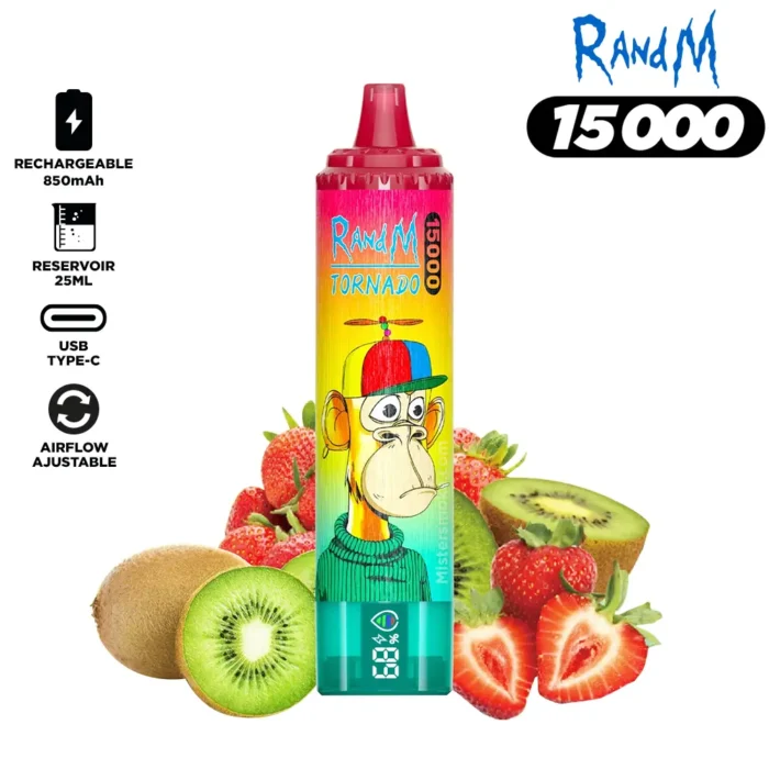 Beliebte RandM Tornado 15000 Züge Einweg E-Zigarette Erdbeere Kiwi Geschmack 850 mAh Akku 25 ml E-Liquid 2025 Trend E-Zigarette Einzelhandel (2)