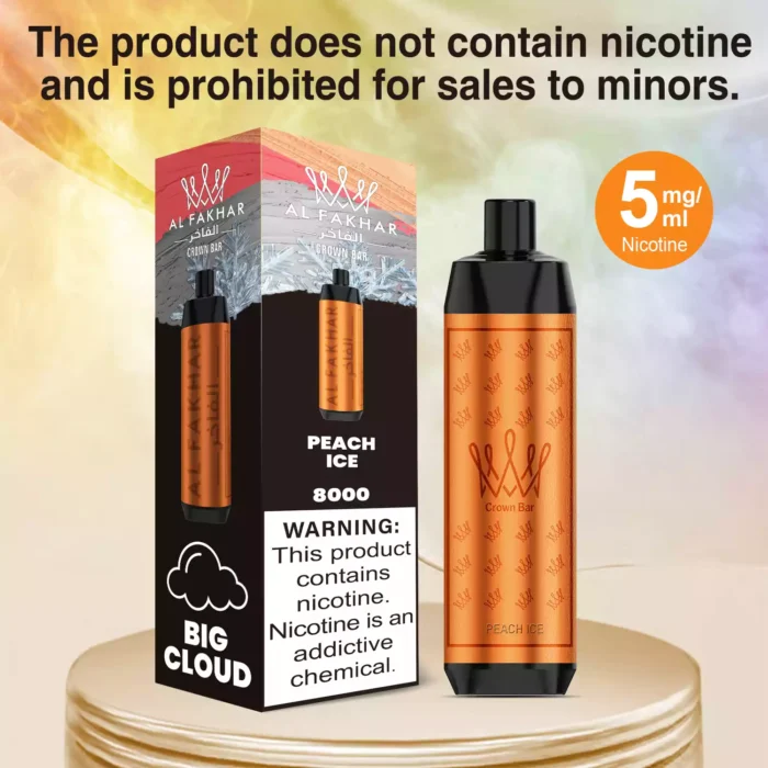 Heißer Verkauf AL FAKHAR 8000 Züge F18 Einweg E-Zigarette Pfirsich Eis Geschmack mit 600 mAh Akku 5 mgml Nikotin und 18 ml E-Liquid für Dampfer Liebhaber Hersteller Retail (4)